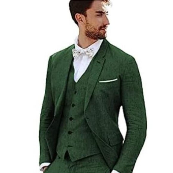 Linen Suit - Mens Summer Suits Dark Green Color